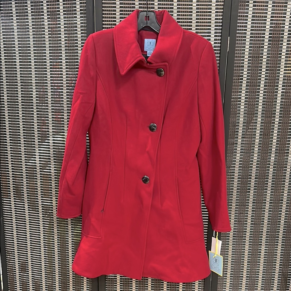 CeCe Asymmetrical Skirted Wool Blend Coat In Lip 👄
